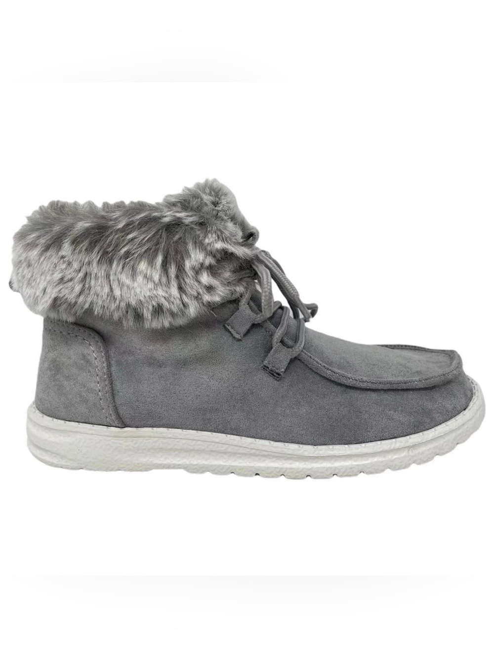 Gypsy Jazz Gray Faux Fur Lace-Up Ankle Bootie